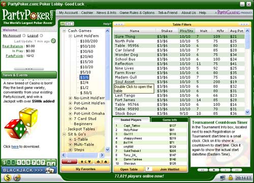 Party Poker Lobby Party Poker Player Lobby